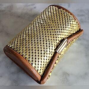 Whiting And Davis?‎ Vintage Gold Mesh Metal Lipstick Case Mirror Snap Closure